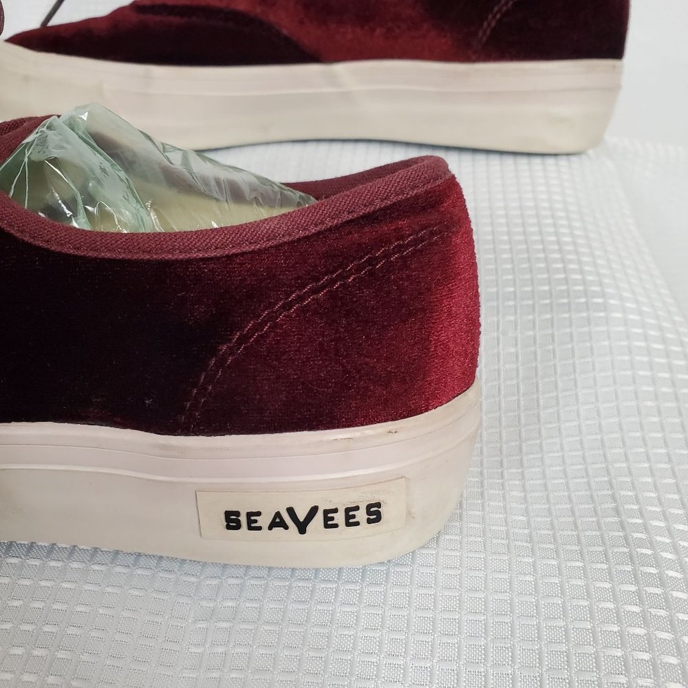 J.Crew SeaVees Womens Sz 8.5 Sneakers Legend Burgundy Velvet Sheer Ribbon Laces - Picture 8 of 9